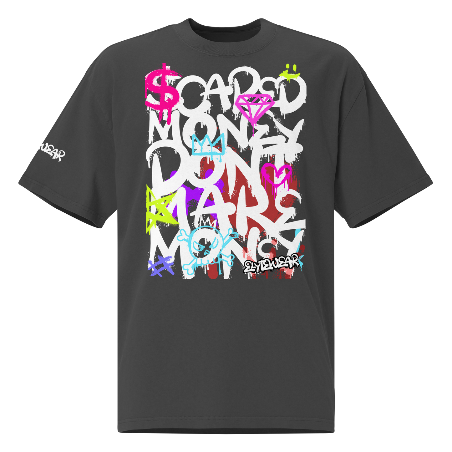 ELYTEWEAR Oversized 'Scared Money' Graffiti Faded Tee